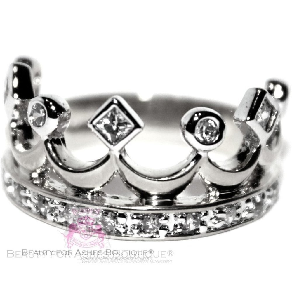 Cubic Zirconia Royalty Princess Clear CZ Royal 925 Sterling Silver Crown Ring 9
